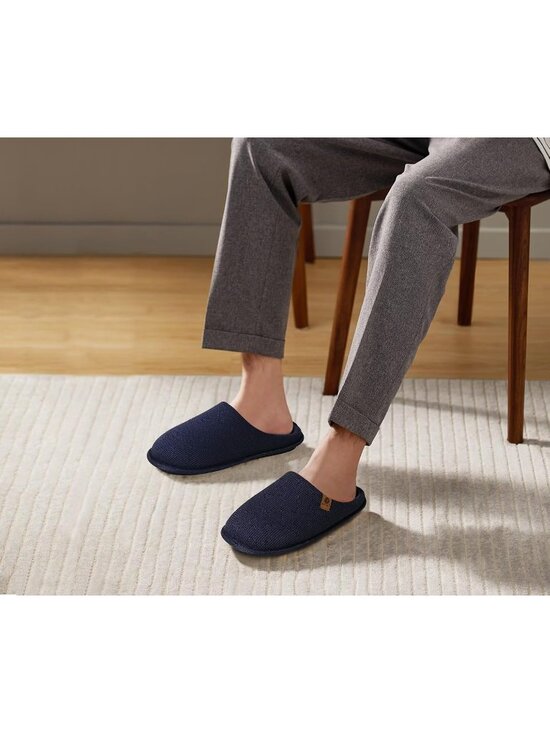 Men\'s Blue Cushion Memory Foam Shake Fleece Faux Fur Lining House Slipper Shoes main image 4